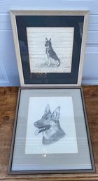 Pair Of Framed German Shepherd Drawings