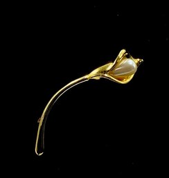 Goldtone W/ Faux Pearl Floral Stem Brooch