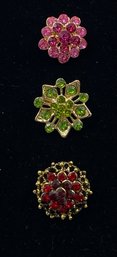 Trio Of Small Goldtone Rhinestone Brooches