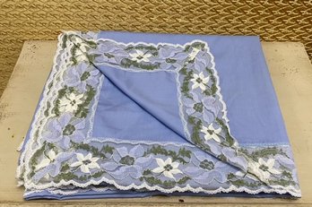 Vintage Cornflower Tablecloth W/ Lace-trimmed Edge