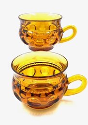 Pairing Of Vintage Amber Thumbprint Mugs