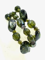 Trio Of Olive Green & Speckled Bead Stretch Bracelets