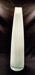 Stunning Hand-blown Tapered Ribbed White Art Glass Vase