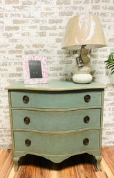 Classic Shabby Chic Bow Front 3-drawer Chest Finished In Distressed Farmhouse Blue