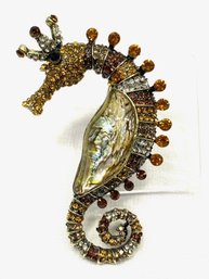 Amazing Huge Rhinestone Encrusted Seahorse Brooch