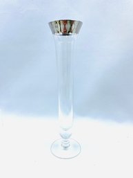 Elegant Silvertone Banded Handblown Fluted Bud Vase