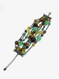 Multi-strand Bronzetone Bracelet W/ Faceted Earthtone Beads
