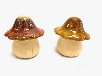 Pair Of Ceramic Mushrooms W/ High Gloss Cap