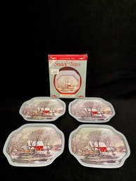 Vintage Currier & Ives Decorative Snack Trays