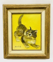Vintage Original Cat Painting On Canvas Artist Signed