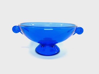 Vintage Cobalt Blue Glass 2-handled Pedestal Serving Bowl