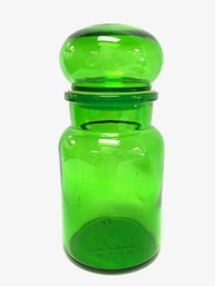 Vintage Kelly Green Bulbous Glass Canister Made In Belgium