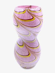 Incredible Handblown Pink, Purple, & Yellow Swirled Hourglass Vase