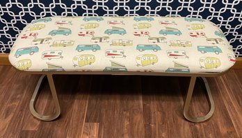 Modern Silvertone/champagne Tone Upholstered Bench - Retro Campers