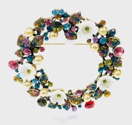 Gorgeous Huge Rhinestone Floral Wreath Brooch