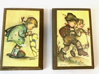 Pair Of Vintage Wall Hangings By Bonnie In The Style Of Hummel