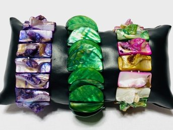 Trio Of Mother Of Pearl Style Dyed Shell Bracelets