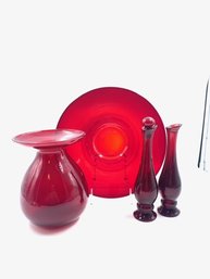 Quartet Of Ruby Red Glassware Pieces