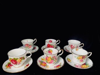 6 Gorgeous Vintage Tea Cups W/ Saucer Sets - Floral Motif