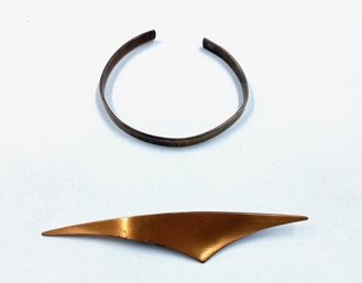 Copper Cuff Bracelet & Brooch