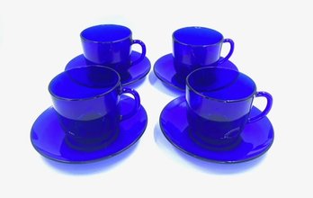 Vintage Cobalt Blue Teacup & Saucer Set - Service For 4