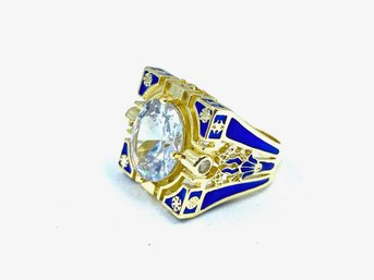 925 Ladies Ring W/ Gold Overlay, Clear Stone, & Square Design - Size 8