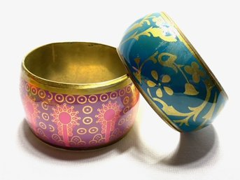 Pair Of Brass Bangles W/ Design Overlay