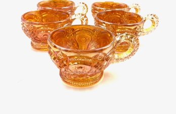 Set Of 5 Fashion Marigold Carnival Glass Mugs By Imperial