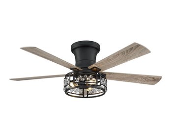 Parrot Uncle 52-in Matte Black LED Indoor Flush Mount Chandelier Ceiling Fan With Light Remote (5-Blade)