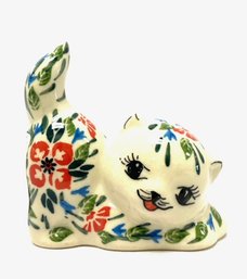 Vintage Handmade Kalich Ceramika Bolesawiecka Original Polish Pottery Cat Figurine- 1 Of 2