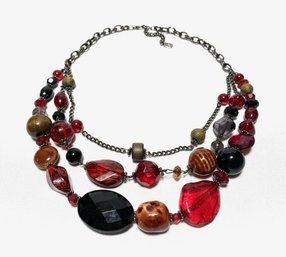 Intriguing Multi-strand Costume Necklace W/ Multi-patterned Beads