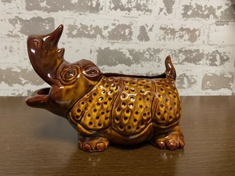 Kitschy & Adorable Glazed Ceramic Rhino Planter