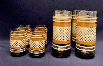 Set Of 8 Vintage Mid Century Lattice Design Drinking Glasses