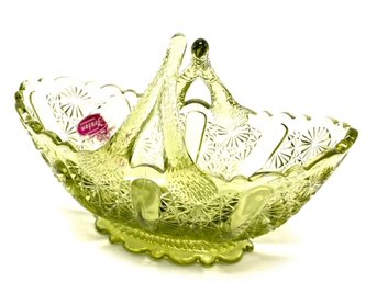 Vintage Signed Light Avocado Green Daisy Button Basket By Fenton