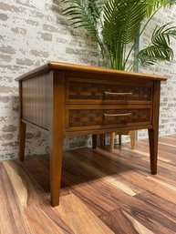 Vintage Mid Century Single Drawer Side Tables W/ Basketweave Design