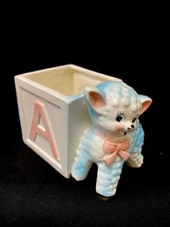 Vintage MCM Little Lamb & Figural Toy Block Ceramic Planter