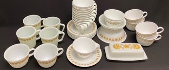 Large Assortment Of Corelle Golden Butterfly Dishware Including Pyrex Pieces - 41 Pieces