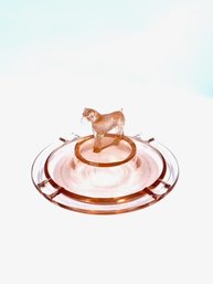 Rare Pink Depression Glass Ashtray W/ Terrier Finial Handle