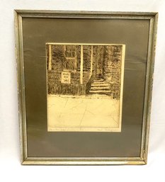 Antique Etching 'House For Sale' Framed, Matted, & Artist-signed