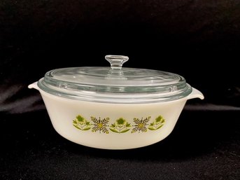 Vintage Anchor Hocking Fire King Green Meadow Casserole Dish W/ Lid