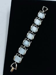 Vintage Silvertone Cloud Blue Thermoset Lucite Bracelet