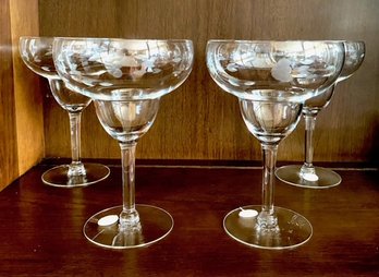 Set Of 4 Vintage Etched Vine Margarita Glasses