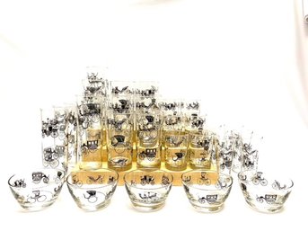 Incredible 29 Piece Set Of Libbey Curio Collection Stagecoach Glassware