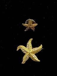 Pairing Of Goldtone Starfish Brooch/pins