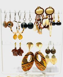 Collection Of 8 Pairs Of Wooden Bead Earrings