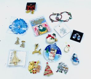 Large Grouping Of Holiday Christmas/winter Brooches, Etc.