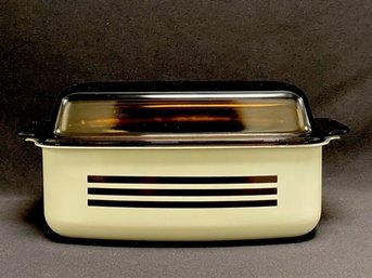 Vintage Enamelware Pan W/ Amber Glass Lid
