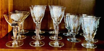 14 Piece Grouping Of Vintage Stemware - Starburst Floral Design