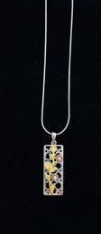 Vintage Silvertone Pendant Necklace W/ Goldtone Floral Motif