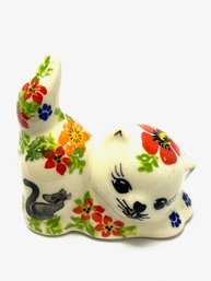 Vintage Handmade Kalich Ceramika Bolesawiecka Original Polish Pottery Cat Figurine- 2 Of 2